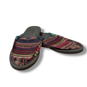 Sanuk Colorful Striped Slip-On Shoes Mules Flats Pattern CT 0613